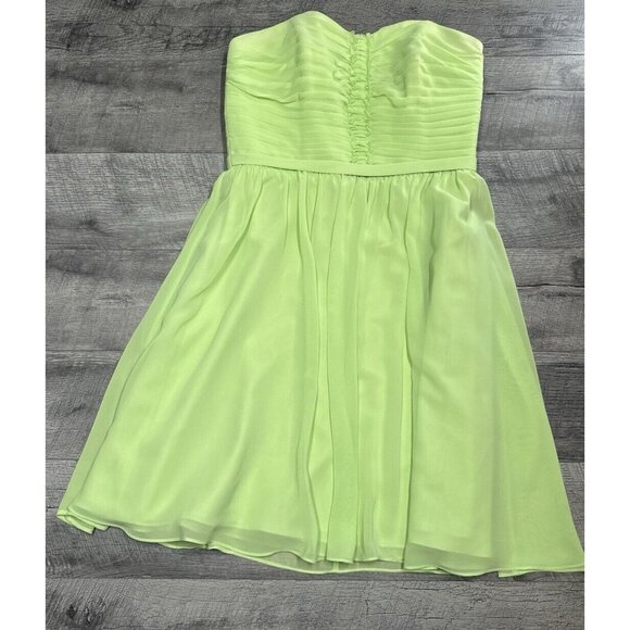 Alfred Angelo Strapless Dress Womens 12 Lime Green Bridesmaid Cocktail‎ Pleated - Picture 1 of 8